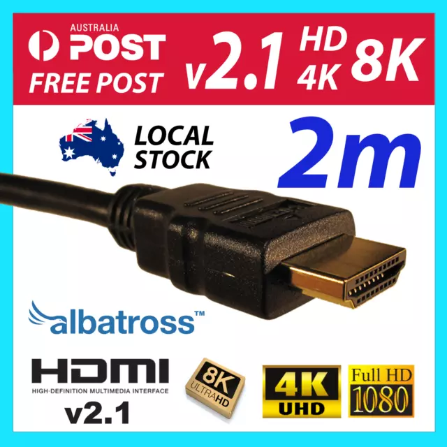 Albatross HDMI Cable 2m v2.1 4K 8K Ultra High Speed with Ethernet ARC HDR 48Gb/s