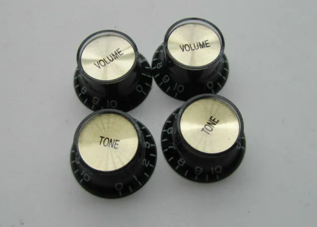 4* LP Guitar Reflector Knobs Black/Gold Top Hat Knobs Fit Epiphone Les Paul SG