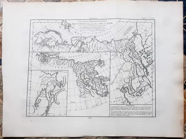 Stampa antica mappa siberia cina giappone Asia nord orientale Diderot 1781