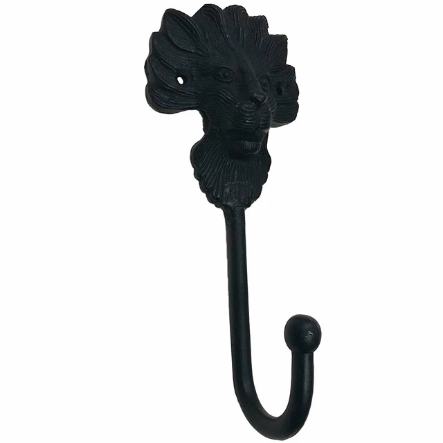 7" - LION - Coat Hook - BB-421 - For coat, bag, etc - Black Finish For...