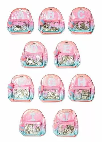 Letter N JUSTICE Girls Initial ombre unicorn shaky backpack bag Sequins