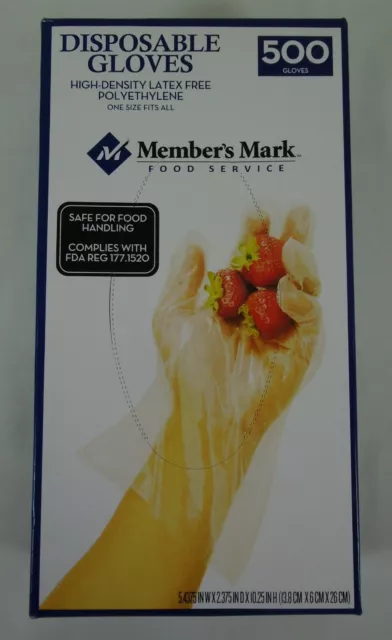 Disposable Gloves 500 Single User Plastic Clear Gloves Member's Mark Latex Free
