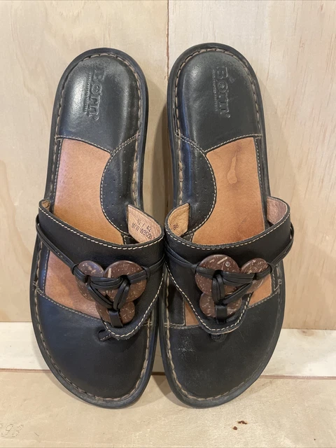 BORN Women’s Leather  Thong SANDALS SIZE 10/ 42  Black Brown
