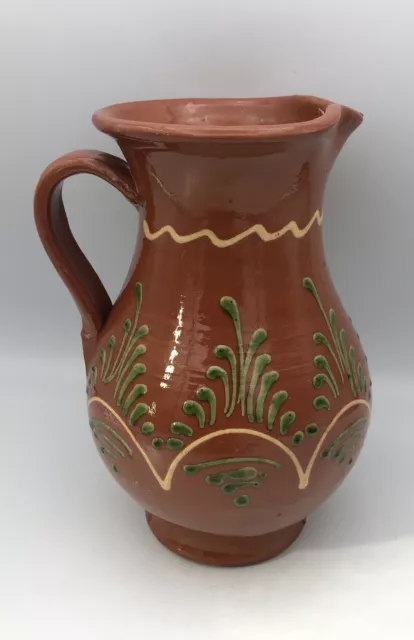 PICHET Poterie Vintage TERRE CUITE Vernissée Décor De Frise Florale Polychrome