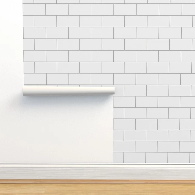 Wallpaper Roll Brick Subway Tiles White Modern Tile Retro Ceramic 24in x 27ft