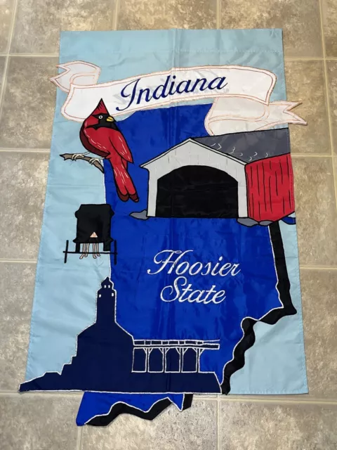 VTG RARE State of Indiana Double Sided Garden Flag Hoosier Outdoor Decor 2003