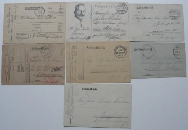 Deutche Feldpost – 5 Feldpostkarten und 2 Feldpostbriefe 1. Weltkrieg