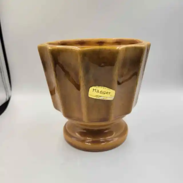 Vintage Haeger Brown Fluted Pedestal Planter Vase Art Pottery