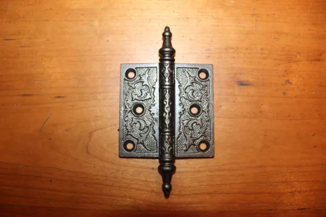 One 3" x 3" Ornate Steeple Tipped Cast Iron Victorian Eastlake Hinge D-40