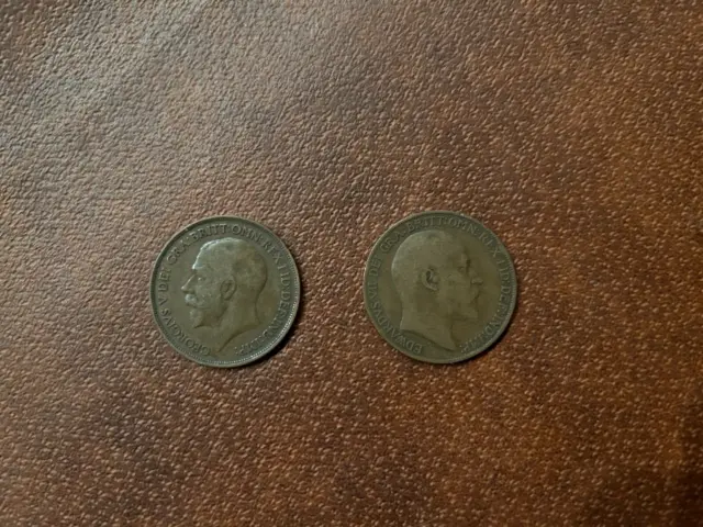 Pair of Vintage British Coins- 1909 1 Penny and 1918 1 Penny