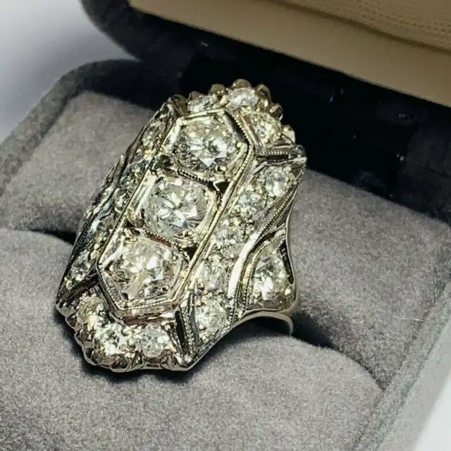 2.74 Ct Round Cut Lab-Created Diamond Three-Stone Style Old Vintage 1920's Rings