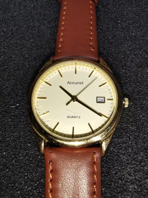 GENTS ACCURIST QUARTZ Watch with Brown Genuine Leather Strap 679 3.95 PicClick UK