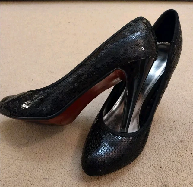 RED SOLE SPARKLING Black Sequin Patent Heel Gold Insole Court