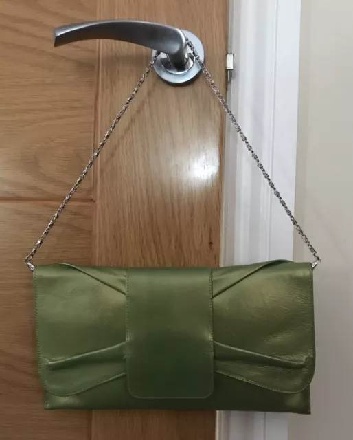 Green Pearlised Leather Clutch/shoulder Bag w Detachable Strap - m/m below BNWOT