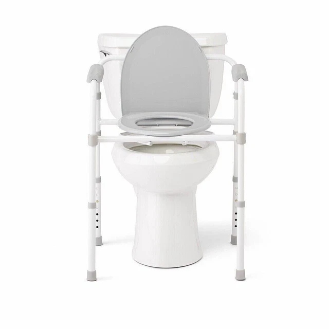 Asiento de inodoro para adultos silla plegable cómoda dormitorio cabecera portátil gris NUEVO