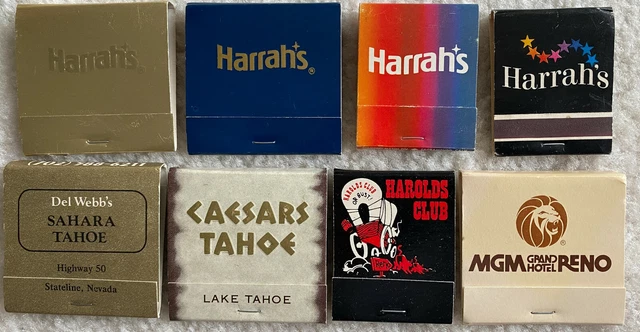 Set of 8 Vintage Reno & Lake Tahoe Casino Matchbooks Harrah's Caesars MGM