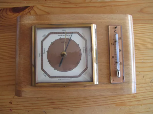 Wetterstation aus Holz , Hygrometer , Thermometer,  60er Jahre  /Gebraucht / Alt