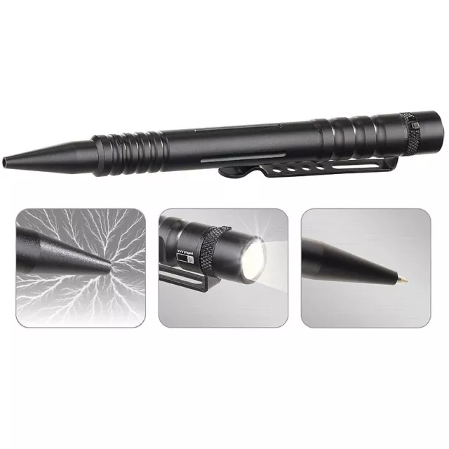 VisorTech Kubotan: 4in1-Tactical Pen mit Kugelschreiber, LED-Licht, Glasbrecher