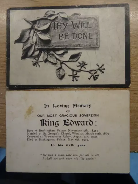 TWO King Edward VII. 1910 Funeral Mourning Cards. In Memoriam. 11.5 x 7.8cm