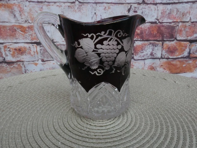 Antique Glass EAPG RUBY RED FLASH HEART BAND GLASS SMALL 4" CREAMER