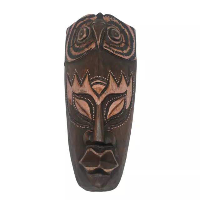 Wise Owl Face Wooden Tribal Mask Hand Carved African Wall Art Hanging Folk Art