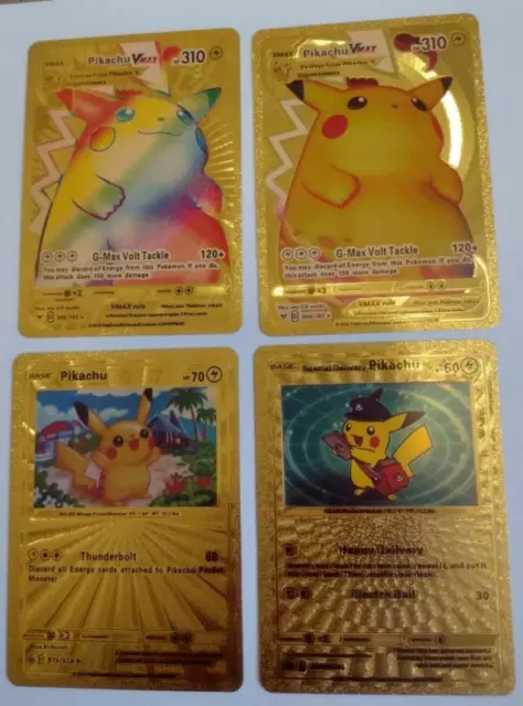 Pokemon 🔥 Pikachu🔥 Fan Art - Rainbow VMAX Delivery - GOLD Foil Cards NEW!