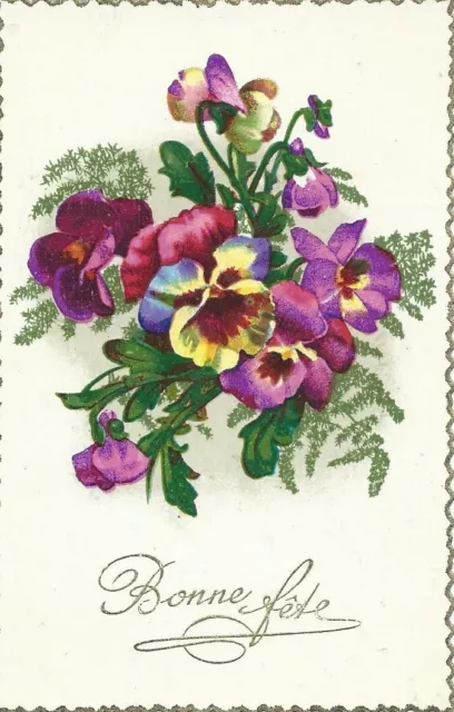 Carte Postale Ancienne Bouquet De Pensees