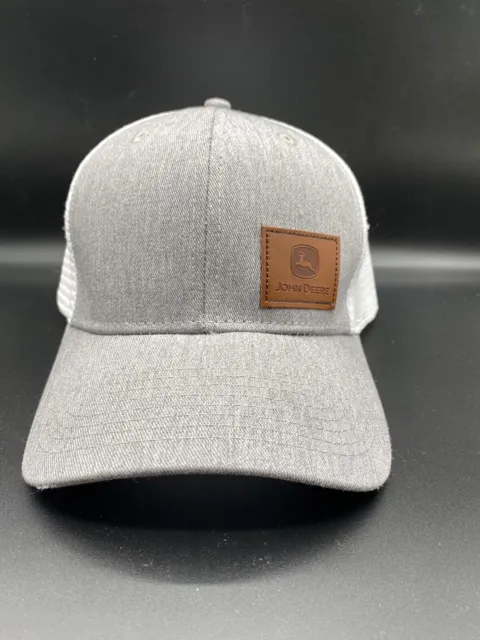 John Deere Men's Heather Grey/White Logo Patch Mesh Back Hat/Cap Snapback NWOT