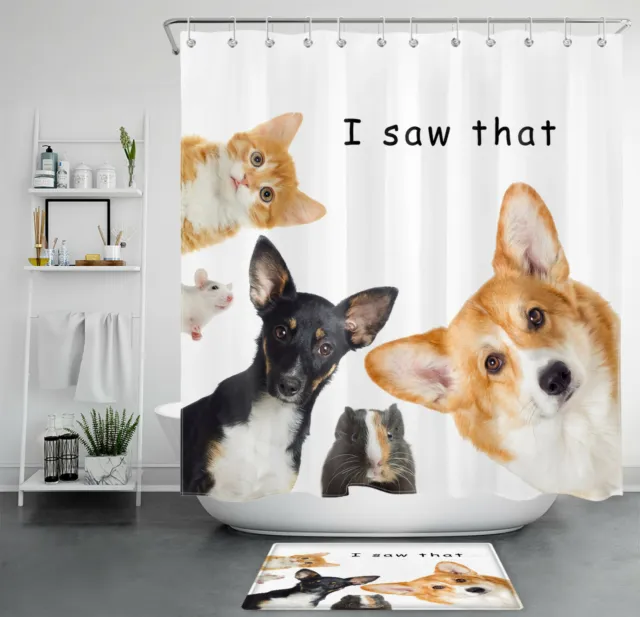 Funny Hamster Cat Dog Shower Curtain Cute Animals Bathroom Accessories Set