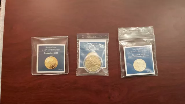 3 Sondermünzen Slowenien 2 Euro / 24 Karat Vollvergoldung 2000 Stück Sondermünze