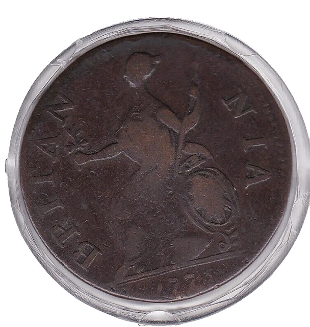 Sharp  1775   Copper   King  George  III  One Half  Penny  Coin