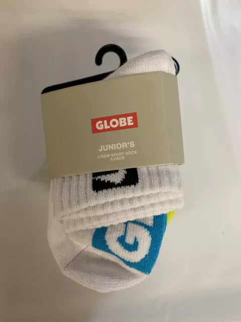 Globe  Junior Multi Bright Crew Sock Kids Size 8-12  Socks 5 Pack Boys