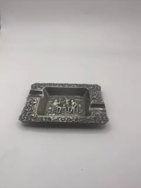 Vintage Repoussé Silver Plate Ashtray pub scene man cave pub drinking scene 3