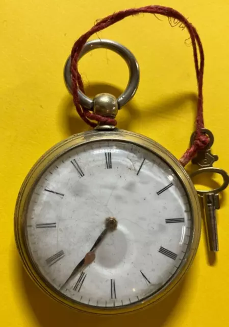 Alte Schlüssel Taschenuhr 5cm läuft Sammlerstück Glas lose , Schlüssel Mechanik