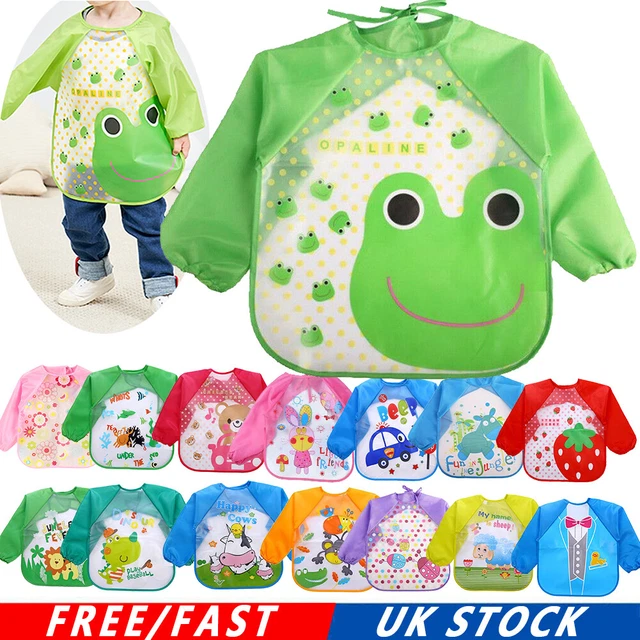 Baby Kids Bibs With Full Long Sleeve Baby Toddler Weaning Feeding Apron Smock UK
