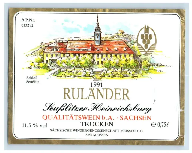 1970's-80's Rulander Meibner Trocken German Wine Label Original S18E