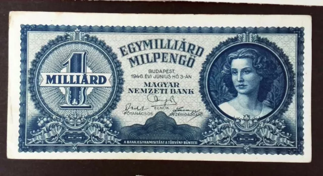 HONGRIE HUNGARY Billet 1 Milliard PENGO 1946 P131 HyperINFLATION  C34A