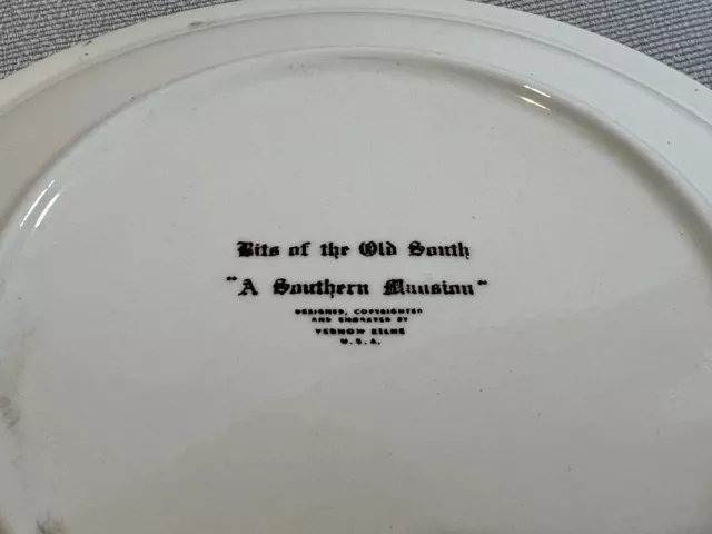 Vintage Vernon Kilns, Bits of the Old South "A Southern Mansion" Plate, 8 1/2" D 3