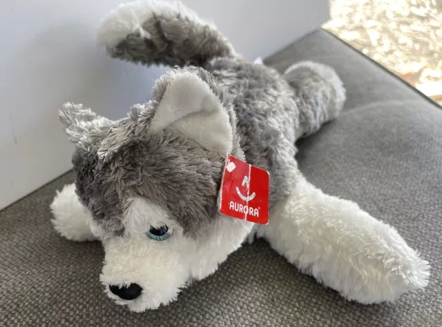 Aurora Flopsie Shadow Gray Husky Plush Wolf White Dog Blue Eyes With Tag 12 Inch