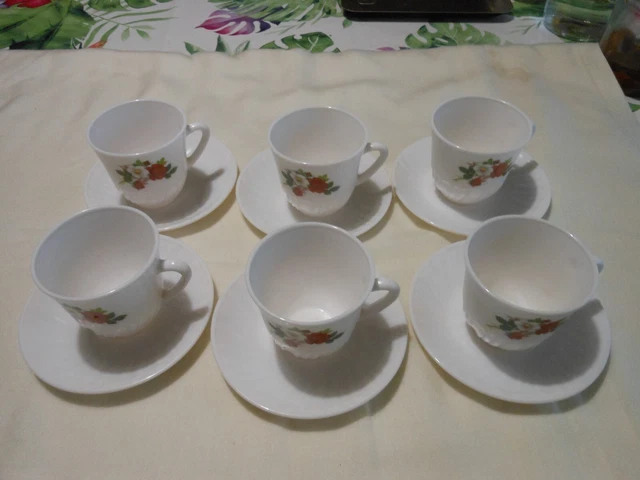 Lot De 6 Tasses à Café & Sous-Tasses Arcopal France - Opaline Irisée Vintage - Modèle Rétro Francé - Occasion En Bon état