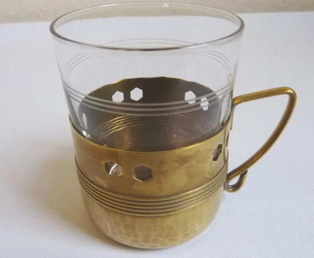 Hermoso soporte de vidrio de té latón Art Nouveau WMF marcado con avestruz con vidrio