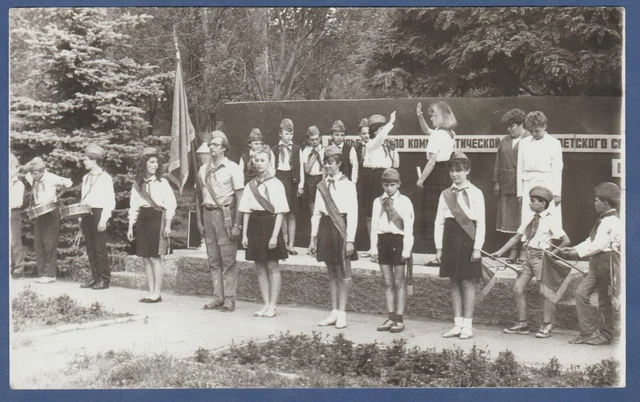 Beautiful girls and boys in school uniforms, pioneers. Soviet Vintage Photo USSR