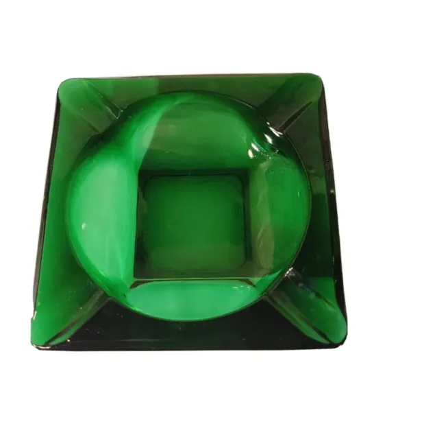 Vintage Anchor Hocking Square Green Glass Mid Century Modern Ashtray 6" X 6"