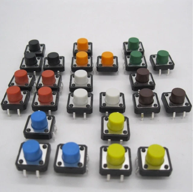 5 Pulsanti Tattili Neri 12x12x6.5mm - Micro Switch 4 Pin, Per Circuiti Stampati E Progetti Elettronici - Foto 2