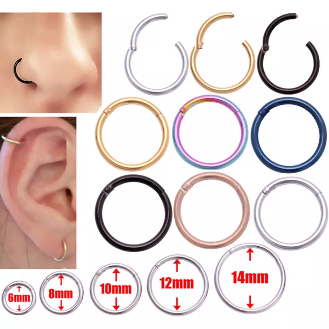 Ear Lip Nose Rings Seamless Hinged Segment Sleeper Clicker Hoop Septum Piercing