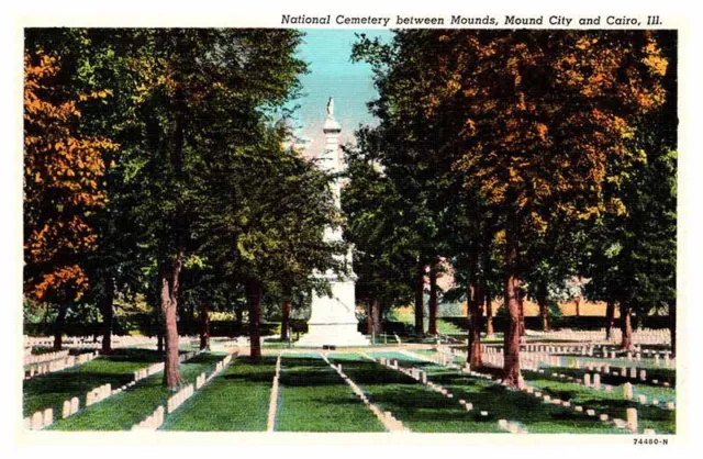 Postcard CEMETERY SCENE Between Mounds & Mound City & Cairo Illinois IL AQ6752