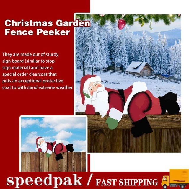 Christmas Garden Fence Peeker Santa Claus Elk Snowman Decor Outdoor Xmas K3K4