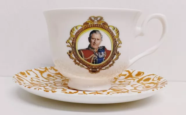 HM King Charles III Tea Cup & Saucer York Fine Bone China Coronation Decorate UK