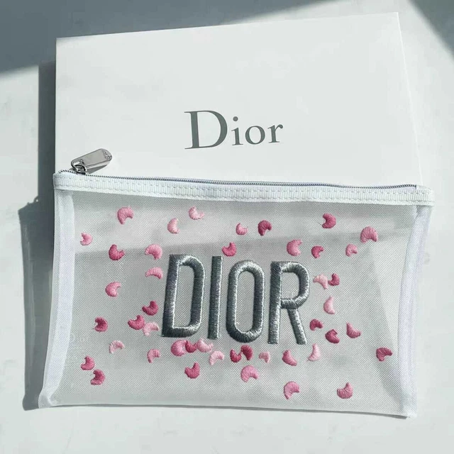 Christian Dior Transparent Mesh White Makeup Dior Embroidery Pouch Bag Clutch