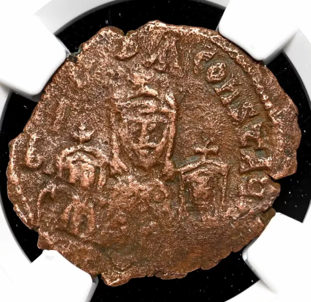 BYZANTINE. Basil with Constantine and Leo VI. 867-886. Æ Follis, NGC Fine